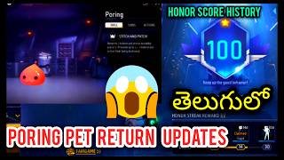 Poring Pet Details in telugu I Honor score history I Freefire Max I Answers to Subscribers comments [upl. by Abekam]