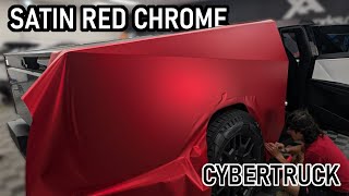 Satin Red CHROME Cybertruck vinyl wrap from Xclusive Autoworks [upl. by Noneek]