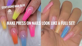 HOW TO APPLY PRESS ON NAILS WITHOUT NAIL GLUE  BEGINNER FRIENDLY NAIL TUTORIALS  QUICK amp EASY [upl. by Ellerrad640]