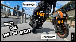 INMOTION V14 vs LEAPERKIM LYNX Which wheel for the streets First impressions with my new wheels [upl. by Itsud]