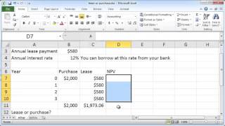 Excel 2010 Buy versus lease calculation [upl. by Weissmann]