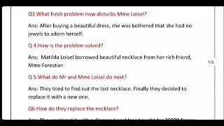 The Necklace  Class 10th English  Question answer [upl. by Dalis528]