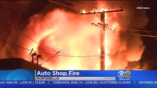 Fire At Montebello Auto Shop Spreads To Power Pole [upl. by Kirsteni319]