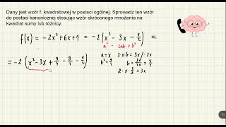 Zamień postać ogólną f kwadratowej na kanoniczną przy użyciu wzorów skróconego mnożenia [upl. by Franzoni]