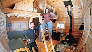 Canadian Couple FINISH the Interior of Their Secluded Tiny Log Cabin  Built Without Power Tools [upl. by Retsek]