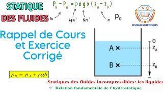 Statique des fluides incompressibles  cours et exercice corrigé loi de Pascal [upl. by Yeltihw]