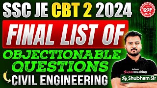 SSC JE CBT 2 2024  SSC JE CBT 2 2024 Civil Engineering Objectionable Questions  Shubham Sir [upl. by Nikos]