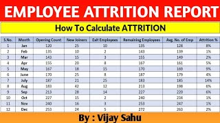 How To Calculate Attrition Rate Formula In Excel Hindi  Employee Attrition Report  attrition [upl. by Ellatnahc]