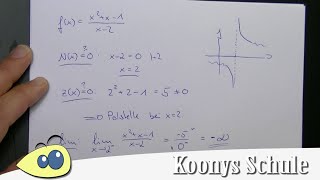 Beispiel Polstelle Grenzwert gebrochenrationale Funktion Kurvendiskussion Analysis [upl. by Eirolam349]