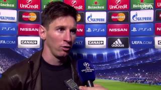 Leo Messi talks Joe Hart amp the UCLdraw after FC Barcelona beat Manchester City [upl. by Llenreb]