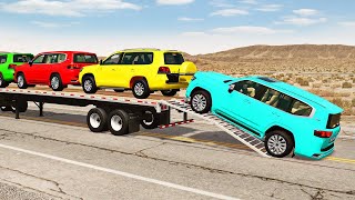 Flatbed Trailer Toyota LC Cars Transportation with Truck  Pothole vs Car Parts 1  BeamNGDrive [upl. by Kresic]