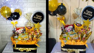 DIY Gift Basket Snacks BouquetTutorial Gift Basket Ideas Gift HampersBalloon Bucket Snack Box [upl. by Ericka]