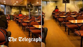 Huge wave crashes through passenger ferry windows in Germany as storms batter Europe [upl. by Oirromed773]