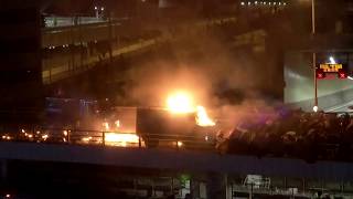 Hong Kong police vehicle bursts into flames after being hit by Molotov cocktail [upl. by Tower]