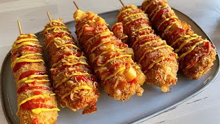 Korean Corn Dog Recipe Potatoes Breadcrumbs Ramen Cornflakes [upl. by Faustina]