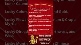 2024 MONKEY Chinese Horoscope Lucky Numbers Lucky Colors and MORE 2024chinesehoroscope [upl. by Cimbura]