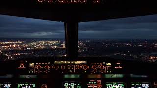 A320 night landing London Heathrow Cockpit View EGLL LHR [upl. by Meyeroff]