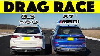 2024 BMW X7 M60i vs 2024 Mercedes Benz GLS580 AMG A Surprisingly Close Drag Race [upl. by Dari]