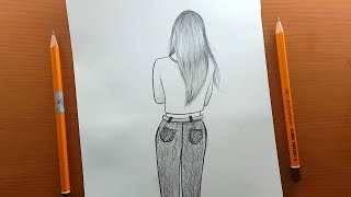 Come disegnare Una ragazza che indossa Jeans Top  Tutorial di disegno  Schizzo a matita facile [upl. by Nosoj]