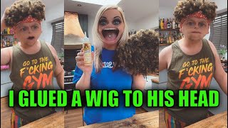 Glued a wig to his head 😂 Prank [upl. by Aneertak]