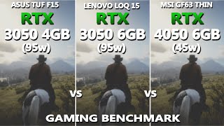 RTX 3050 4GB 95w vs 3050 6GB 95w vs 4050 6GB 45w Gaming Benchmark Test  Which one is good [upl. by Etam665]