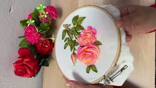 Gorgeous Rose Flower Ribbon Embroidery Tutorial [upl. by Lemaj917]