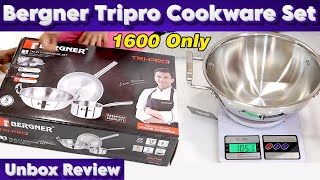 Bergner Tripro Cooker Set  Tamil  Unboxing  Review  Triply Stainless Steel [upl. by Rad]