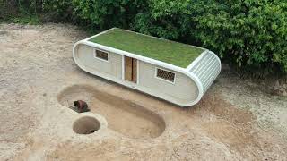 100 Days Building A Modern Underground Hut With A Grass Roof Swimming Pool [upl. by Picker851]