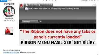 MimdersAutoCAD Ders 004  The Ribbon does not have any tabs or panels currenttly loaded [upl. by Crescen]