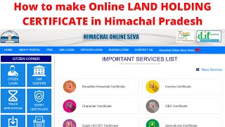 How to make Online LAND HOLDING Certificate in Himachal Pradesh  LAND LESS Certificate Himachal [upl. by Teirrah]