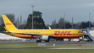 STEEP DHL Boeing 767 Takeoff Christchurch Airport [upl. by Marthe151]