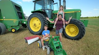 Kids tractors mowing hay on the farm  Tractors for kids [upl. by Bronez]