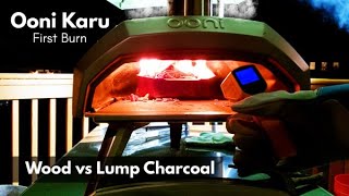 Ooni Karu Pizza Oven First Burn  Wood vs Lump Charcoal Temperature Test [upl. by Dryden]