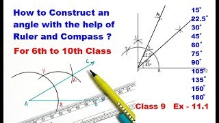 How to Construct 30 45 90 75 225 105 135 150 degree angle प्रकार की सहायता से कोण कैसे बनाए [upl. by Kareem]