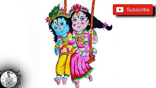 Radha Krishna Drawing Step by Step  Radha Krishna Drawing  Radha Rani  Krishna  Arts With Arpan [upl. by Awahsoj]