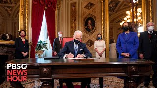 WATCH Joe Biden signs documents at the Capitol in first presidential act after inauguration [upl. by Theola]