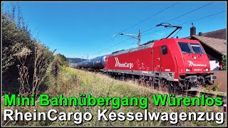 RheinCargo Kesselwagenzug beim mini Bahnübergang in Würenlos [upl. by Alled]