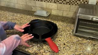 Lodge Cast Iron Skillet with Red Silicone Hot Handle Holder Review [upl. by Daphna]