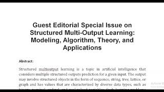 Guest Editorial Special Issue on Structured Multi Output Learning Modeling Algorithm Theory and A [upl. by Filippo465]