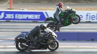 Ninja H2 SX vs Hayabusa  superbikes drag racing [upl. by Aisatana]