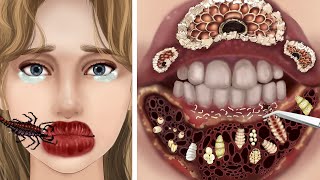 ASMR｜Remove parasites from campers mouth！Trypophobia cautious entry기생충 감염 치료 [upl. by Shatzer288]