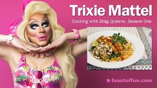 Cooking w Drag Queens  Trixie Mattel  Tofu Pad Thai w Watercress and Almonds [upl. by Alik747]