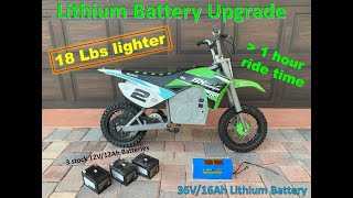 Lithium Battery Upgrade  Razor MX500 MX650 SX500  18 lbs lighter [upl. by Alyag810]