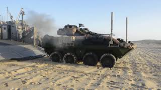 Landing Craft Air Cushion LCAC lands Marines on beach of Israel during JUNIPER COBRA 2018 [upl. by Alaikim]