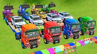 TRANSPORTING EXCAVATOR DUMP TRUCK BULLDOZER POLICEEXCAVATOR CARS TO GARAGE WITH MAN TRUCK  FS22 [upl. by Peterec]