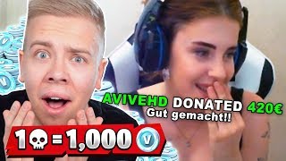 1000 VBUCKS pro KILL an Fortnite Streamer Spenden [upl. by Eelegna]