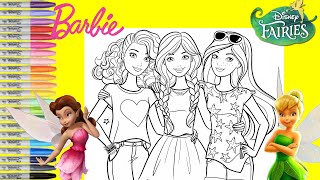 Barbie and Friends Makeover as Disney Fairies Tinker Bell Rosetta and Silvermist Coloring Book Page [upl. by Herby]