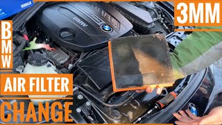 3 Minute Engine Air Filter Change BMW F30 F31 320i 328i 328d 330i xDrive 3MM [upl. by Renferd]