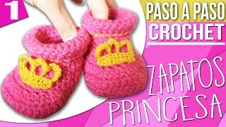 ZAPATITOS de BEBE a CROCHET de PRINCESA paso a paso PARTE 1 DE 2👑👸 [upl. by Nortna]