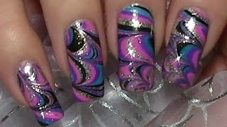 Glitzerndes Water Marble Nageldesign einfach selber machen  Party Nails  Silvesternägel [upl. by Suzy199]